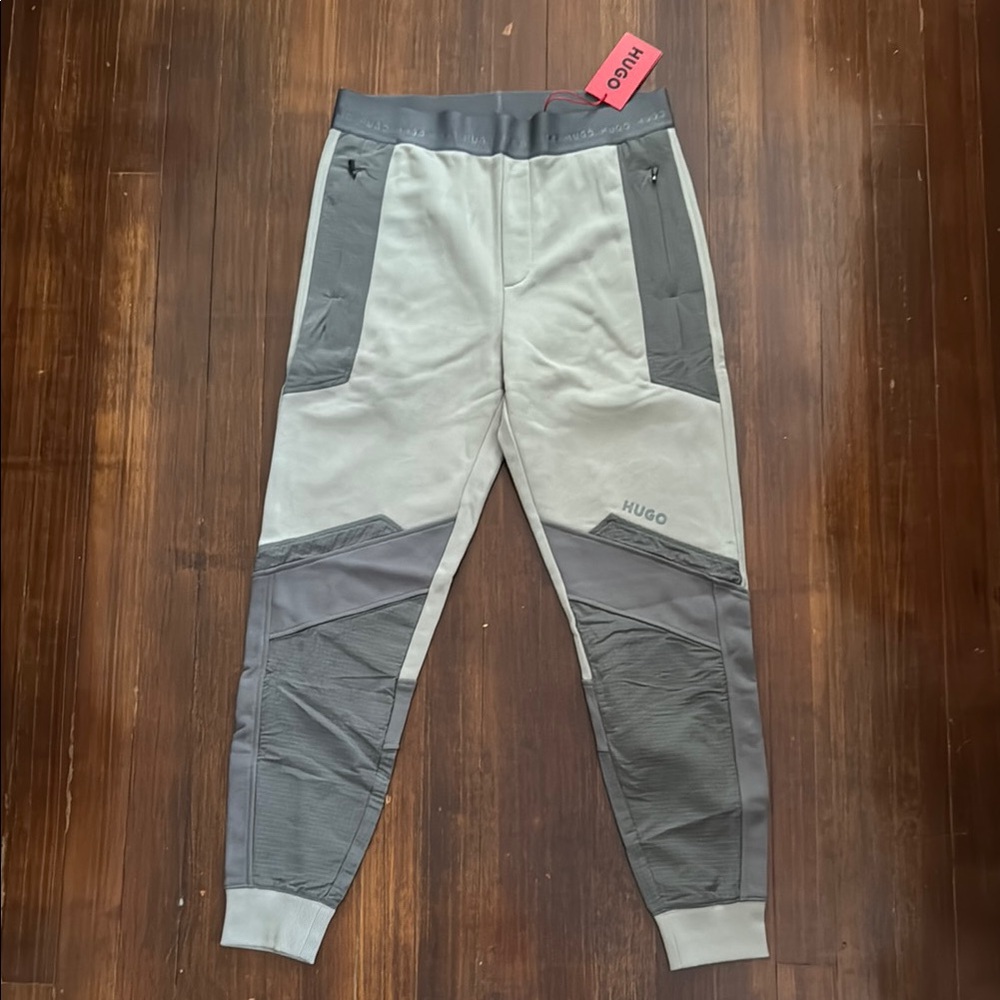 HUGO Gray Jogger Sweatpants with Tapered Fit